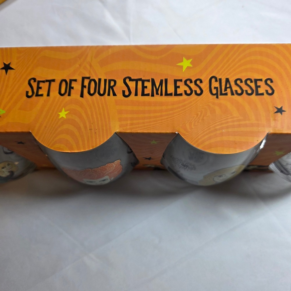 Disney Hocus Pocus Sanderson Sisters Stemless Wine Glasses Set of 4 Halloween